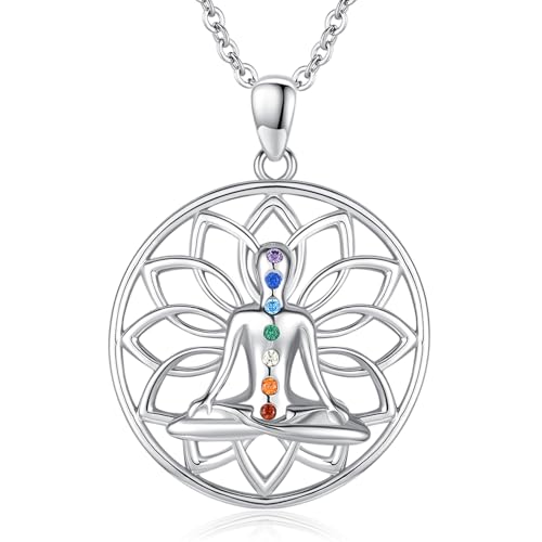 Lotus Necklaces for Women 925 Sterling Silver 7 Chakra/Yin Yang Pendant Necklace Spiritual Lotus Jewelry Birthday Yoga Gifts - style: Yoga-Lotus Chakra