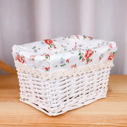 KINGWILLOW Woven Rectangular Wicker Storage Basket,Small Organizer Box - color: White-Wicker