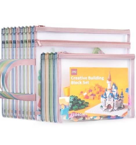 15 Pack Colored Mesh Zipper Pouch Bags, Double-layer Puzzle Building Block Sets Toy Storage Pencil Pouch Storage Bags For Travel Board Game toys Cosmetics school Office Home Organization(10 A4+5A5)