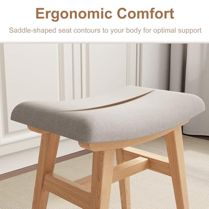 Wooden Vanity Stool, Makeup Small Bench Seat Solid Wood with Upholstery Saddle Seat Stools Concave Ergonomic Chair Easy to Install for Bedroom Wooden Vanity Chair, Wooden Stool 16" log Color