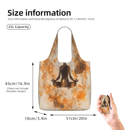Yoga Meditation (2) For Foldable Shopping Bag, Washable Storage Tote For Work And Travel