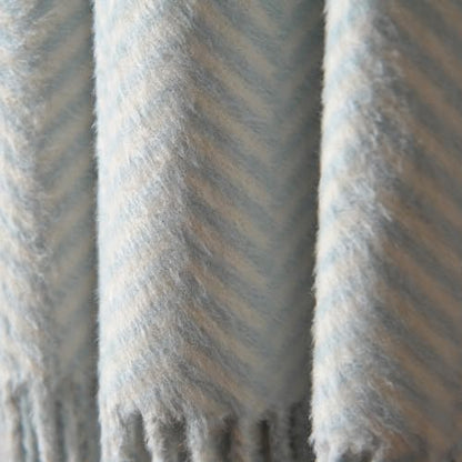 CUDDLE DREAMS Silk Throw Blanket with Hand-Knotted Fringe, Natural, Soft & Breathable (Herringbone Blue) - color: Herringbone Blue
