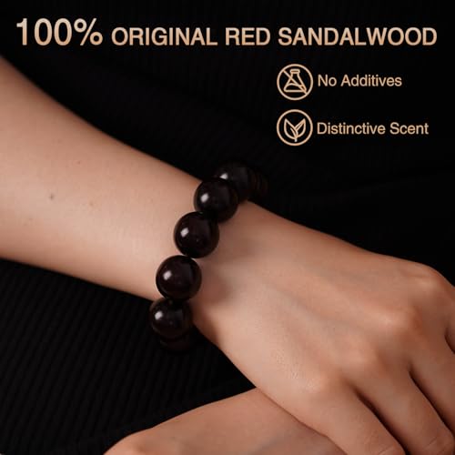 Meditaiton Men Beaded Bracelets, Handmade Sandalwood Mala Beads, Buddhist Prayer Red Wood Bracelets, Comfortable for Daily Wear Yoga Gift for Men - color: 18mm Bead