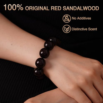 Meditaiton Men Beaded Bracelets, Handmade Sandalwood Mala Beads, Buddhist Prayer Red Wood Bracelets, Comfortable for Daily Wear Yoga Gift for Men - color: 18mm Bead