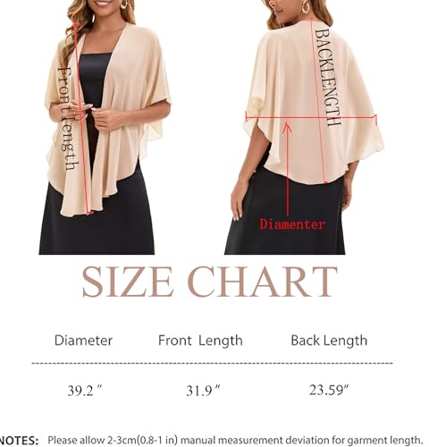 Baoqiya Chiffon Shawl Evening Scarf Shawls and Wraps for Women Wedding Party Bridal Scarves Cover Ups - color: Champagne