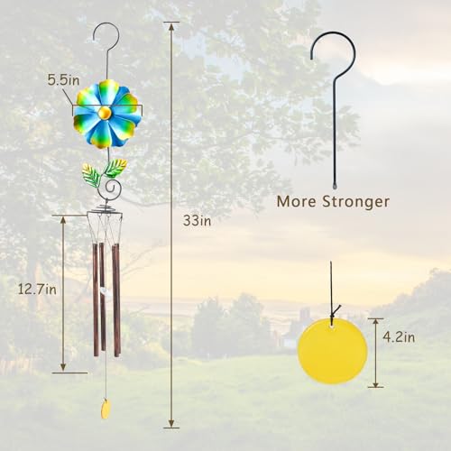 Wind Chimes for Outside Clearance - Garden Wind Chimes with Flower Wind Spinner, 33 Inch Deep Tone Metal Memorial Sympathy Windchimes for Patio Outdoor Porch Yard Decor Gifts(Green)
