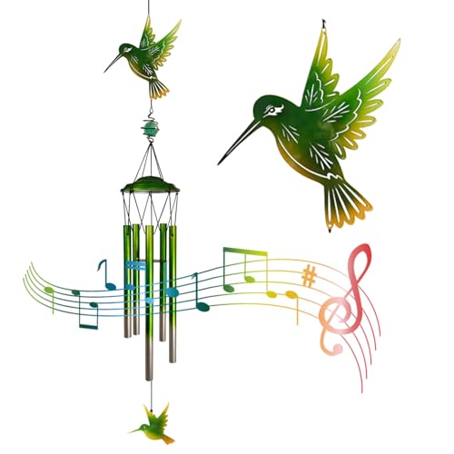Hummingbird Wind Chimes, Outdoor Metal Wind Chimes Decor for Outside/Indoors, Home, Lawn, Porch, Patio, Gifts,Garden,Yard Decoration (Green Hummingbird) - color: Green