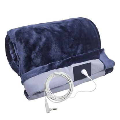 Grounding Blanket 79×55 inch Grounding Mat for Bed Grounding Sheet with Conductive Silver Fiber for Better Sleep, Pain Relief, Helps Anxiety Relief (Blue)