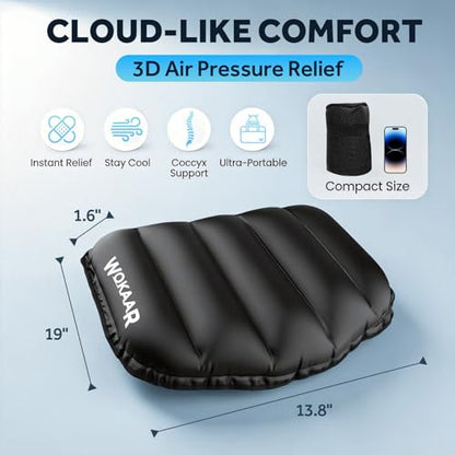 Inflatable Airplane Seat Cushion with Memory Foam | 3D Scalloped Air Baffles | Sit-to-Adjust Firmness | 2-in-1 Seat Pad & Lumbar Support, Tailbone Relief | 30s Inflate & 1s Deflate | Travel & Office