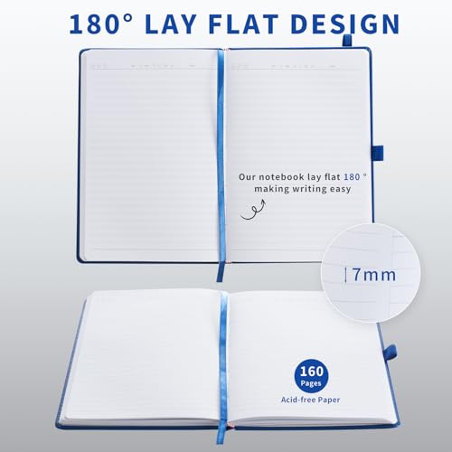 Heture Hardcover Notebooks, A5 Lined Journals Notebook for Writing 160 Pages, 8.2 x 5.5 inch, Classic Ruled Notebooks for College/Work/Travel (Lined-3 Pack, Blue) - color: Blue, style: Lined-3 Pack