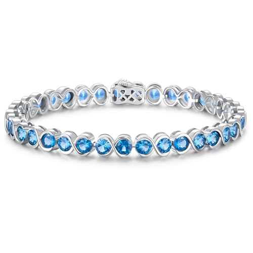 Birthstone Bracelets for Women, Sterling Silver 7 Inch Infinity Tennis Bracelet, Wedding Anniversary Birthday Jewelry Gifts for Women Wife Girlfriend Mom Her - color: 12-Dec-Swiss Blue Topaz