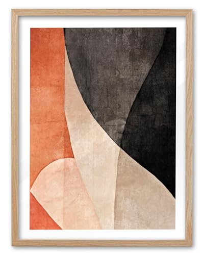 EcoHest Black and Orange Modern Abstract Framed Wall Art, 12x16 in OAK Wood Minimalist Contemporary Geometric Shapes Canvas Wall Art, Bedroom Decor, Set of 1 For Living Room - color: Framed Orange, size: 16"L x 12"W