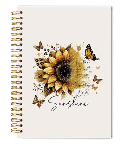 Welshower Sunflower Butterfly Inspirational Spiral Notebook Journal, Motivational Notebook for Women Men, Sunflower Gifts for Women, Positive Affirmation Journal, 5.5x8.3 Inch - color: Inspirational Notebook 04