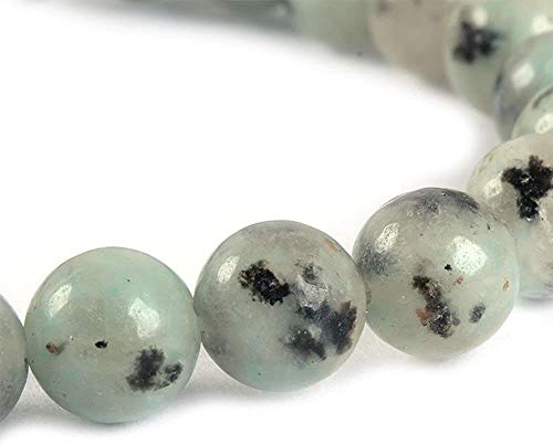 Angelstones Handmade Natural Healing Gemstone 8mm Round Beads Stretch Crystal Bracelet 7 Inch Unisex - color: Kiwi Jasper