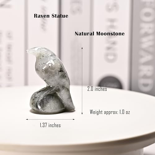 Moonstone Crystal Raven 2" Natural Crystal Handmade Sculpture Lucky Guardian Pocket Statue Healing Stone Animal Statue Office Home Decor Gift - color: Moonstone