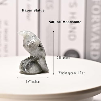 Moonstone Crystal Raven 2" Natural Crystal Handmade Sculpture Lucky Guardian Pocket Statue Healing Stone Animal Statue Office Home Decor Gift - color: Moonstone