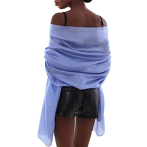 Womens Scarf Pashmina Shawls and Wraps for Evening Dresses Like Chiffon Silk Scarf for Bridal Wedding - color: Blue-2