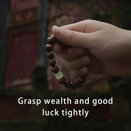Feng Shui Wood Bracelet, Natural Golden Sandalwood Buddhist Mala for Wealth Luck Prosperity, Positive Energy Meditation Bracelet, Unisex Holiday Gift