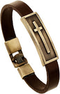 Men Punk Alloy Leather Bracelet Cross Bracelet Bangle Wristband - color: Brown