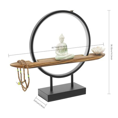Backflow Incense Holder with LED Light Tabletop Indoor Ceramic Buddha Statues Meditation Decoration with Lamp Rings,Lotus,Buddhist Beads for Home Decor Relaxing,18 * 4 * 14in (Buddha)