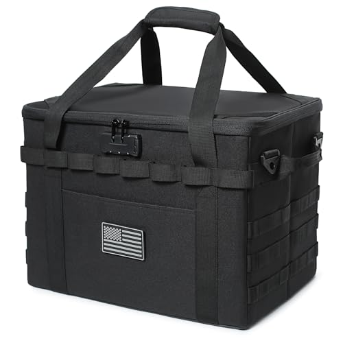Tactical Camping Storage Bag - 38L Utility Tote Bag Organizer with Combination Lock and Shoulder Strap - color: Black, size: 38L