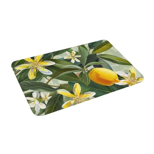 Yellow Lemon Flower Printed Flannel Non - Slip Floor Mat 16x24in - Soft Plush Microfiber Rug for Every Indoor Space - color: Yellow Lemon Flower