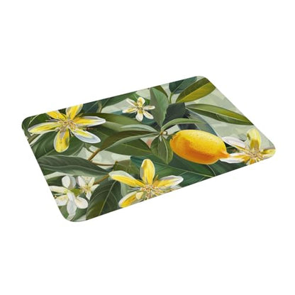Yellow Lemon Flower Printed Flannel Non - Slip Floor Mat 16x24in - Soft Plush Microfiber Rug for Every Indoor Space - color: Yellow Lemon Flower