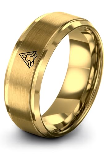 Gift for Yoga Fan - Yoga Meditation Ring - Flat Dome Bevel - Band - Men Women - Brushed Polished - Tungsten - Personalized Custom Engraving - 8mm - Anniversary Wedding - Yellow Rose Gold Silver - color: 11 - Yellow Gold Tungsten