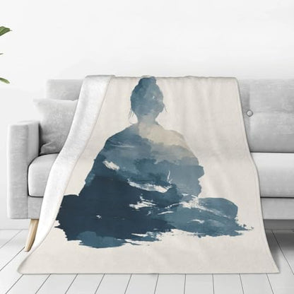 Abstract Female Silhouette in Seated Meditation Blanket Anti Pilling Throw Fleece Flannel Lightweight Cozy Bedspread Living Room Women Adults and Kids Bed Sofa 40"X30"