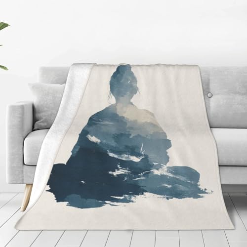 Abstract Female Silhouette in Seated Meditation Blanket Anti Pilling Throw Fleece Flannel Lightweight Cozy Bedspread Living Room Women Adults and Kids Bed Sofa 40"X30"