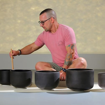 TOPFUND 6-12 inch 440Hz Chakra Set of 7 Black Crystal Singing Bowls with Heavy Duty Carrying Case and Mallets - color: 440Hz Set of 7 Black Bowls, size: 6-12 inch