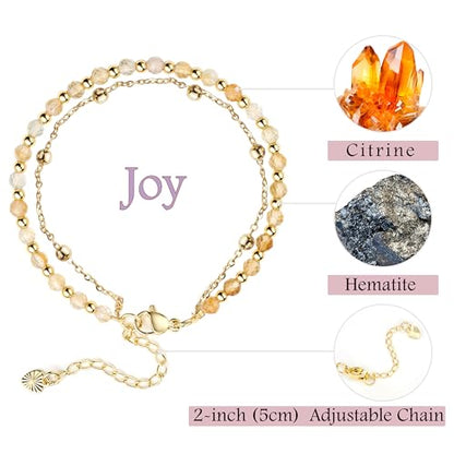 Farfume Crystal Bracelet Beaded Bracelets 4mm Natural Stone Beads Gemstone Handmade Jewelry Gift for Women - color: Citrine-Joy