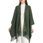 ZLYC Women's Shawl Golden Trim Knit Blanket Wrap Fringe Poncho Coat Cardigan - color: Green
