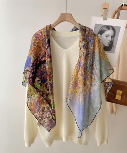 PoeticEHome Cashmere Scarf Wrap 36"x36" - Featherlight & Wrinkle-Free Artistic Square Shawl for Travel & Office, Gift Ready - color: Antibes - 36"