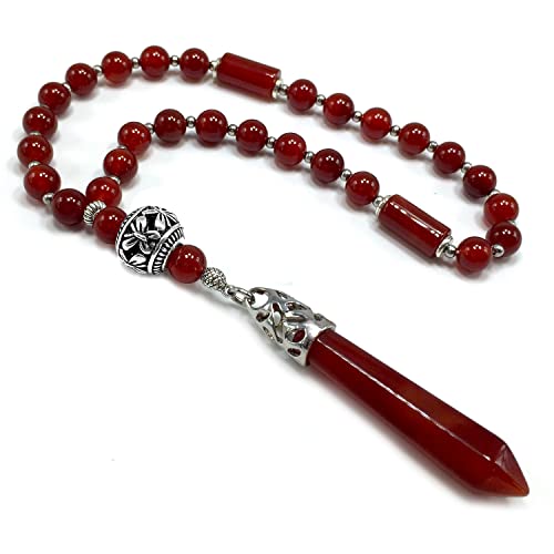 Mala Prayer Beads - Mala Necklace - Tibetan Mala Prayer Beads Meditation Beads Yoga Necklace - color: (POCKET MALA)-Red Agate Natural Stone -8 mm- 27 Beads