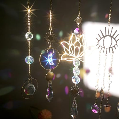 ilclviz Suncatcher Crystal Hanging Sun Catcher Prism with Chain Pendant Ornament Crystal Balls for Window - color: Gold C