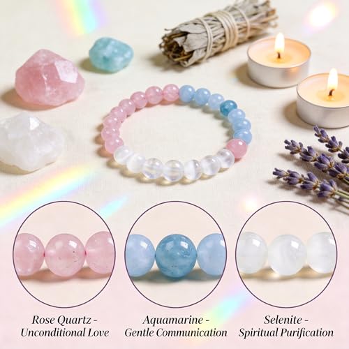 Bivei Protection Bracelet, Strength Crystal Healing Bracelet 8MM - Spiritual Stretch Beaded Jewelry for Women Men Gift - color: Love