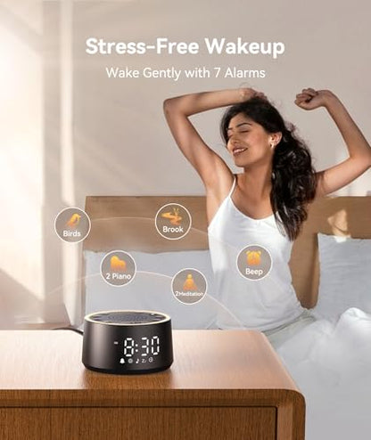 Dreamegg Sound Machine for Sleep - D1 Nova White Noise Sound Machine for Baby Adult with Alarm Clock, Soothing Sounds, Dimmable, White Noise Alarm Clocks for Bedrooms Heavy Sleepers Travel, Black - size: Palm-sized (D1 Nova)