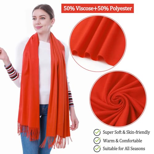 Pashmina Scarf and Shawl - Soft Women Pashminas Wrap for Wedding Evening Party dresses - color: H#. Orange Red
