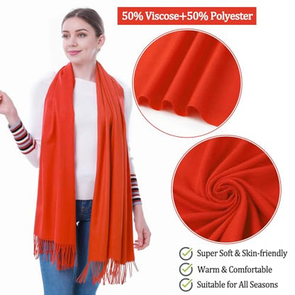 Pashmina Scarf and Shawl - Soft Women Pashminas Wrap for Wedding Evening Party dresses - color: H#. Orange Red