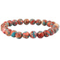 Handmade Natural Imperial Jasper Gem Semi Precious Gemstone 8mm Round Beads Stretch Bracelet 7" Unisex - color: Red