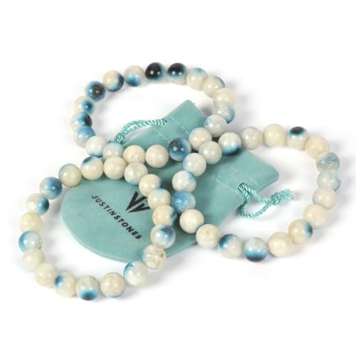 Justinstones Gemstone Crystals Chakra Beads Bracelet Crystal Healing 10mm Round Stretchable Bracelet for Her Gift - color: Blue Ice Nakaurite