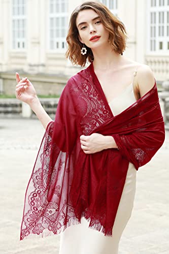 RIIQIICHY Shawls and Wraps for Evening Dresses Scarfs for Women Pashmina Wedding Formal Shawl - color: Wine Red-3