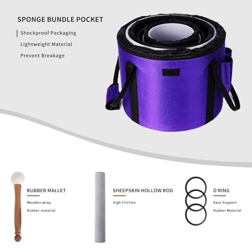 Leize Crystal Singing Bowl Tuned Quartz with Suede Striker Carry Case Bag, Set of 3 PCS 432HZ 6" B 7" G 8" F, Frosted White