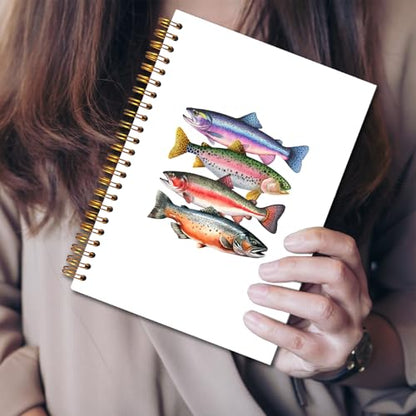 JINYO Colourful Fish Ocean Notebook, Beach Notebooks for Note Taking, Marine Biology Journals, Fishing Gifts for Women Men Spiral Notebook 5.5x8.3 Inch, Coastal Beachy School Office Supplies - color: white Colourful Fish Notebook