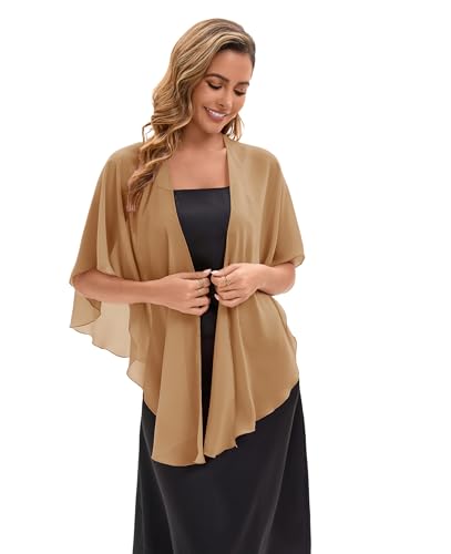Baoqiya Chiffon Shawl Evening Scarf Shawls and Wraps for Women Wedding Party Bridal Scarves Cover Ups - color: Camel