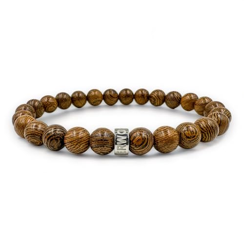 Everwood Brown Zebrawood Beaded Bracelet - Cascade Collection - Handmade 8mm Beads - Premium Mens Jewelry - Handcrafted Natural Bead Stretch Cord Bracelets
