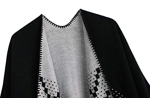 Urban CoCo Women's Color Block Shawl Wrap Open Front Poncho Cape - color: Series 26-black
