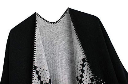 Urban CoCo Women's Color Block Shawl Wrap Open Front Poncho Cape - color: Series 26-black