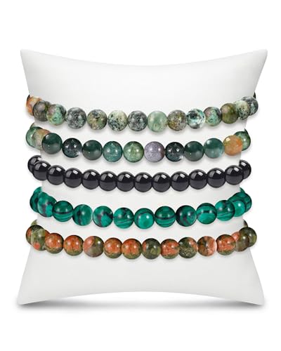 BOMAIL 5Pcs Healing Crystal Bracelets for Women 8mm Natural Stone Beaded Stretch Bracelet Set Handmade Semi-Precious Gemstone Bracelets - color: B
